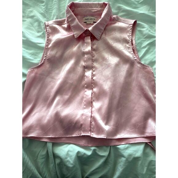 Paris Hilton Tops - aris Hilton Pink Sleeveless Cropped Button Up Top Contrast Stitch Y2K Size M